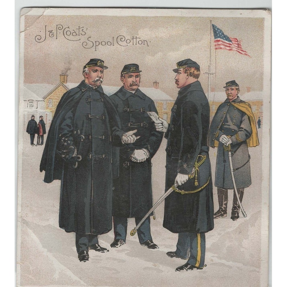 Antique Victorian Trade Card J&P Coats Spool Cotton Civil War Soldiers - Picture 1 of 2